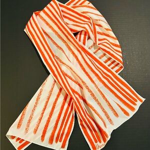 Red & White Crayon Striped Vena Japanese Vintage Scarf